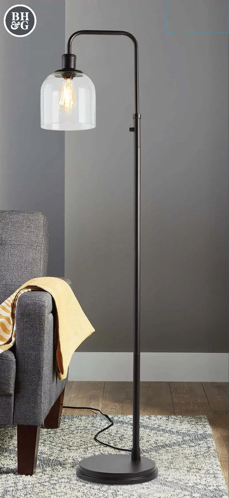 60" 1-Light Black Metal Floor Lamp J563286