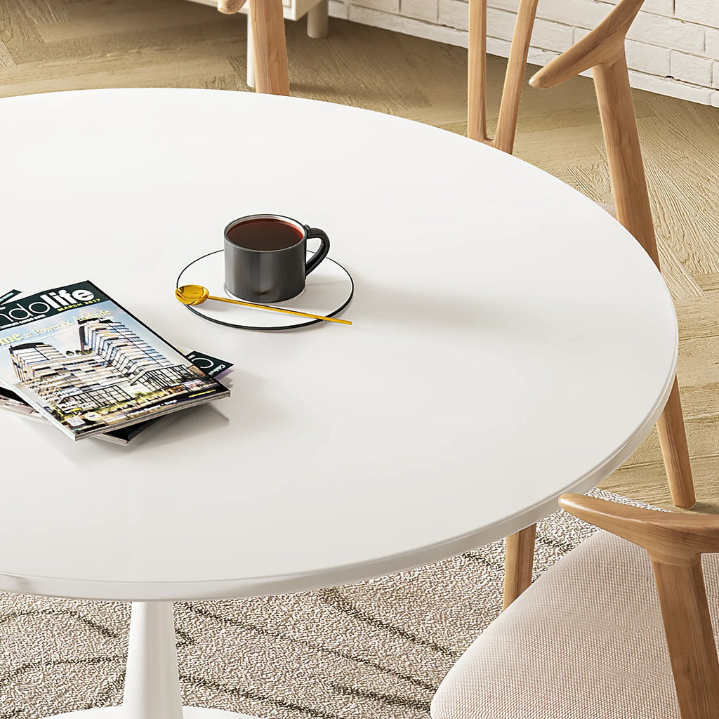 White 31 inch Round Dining Table with Metal Base Y672470