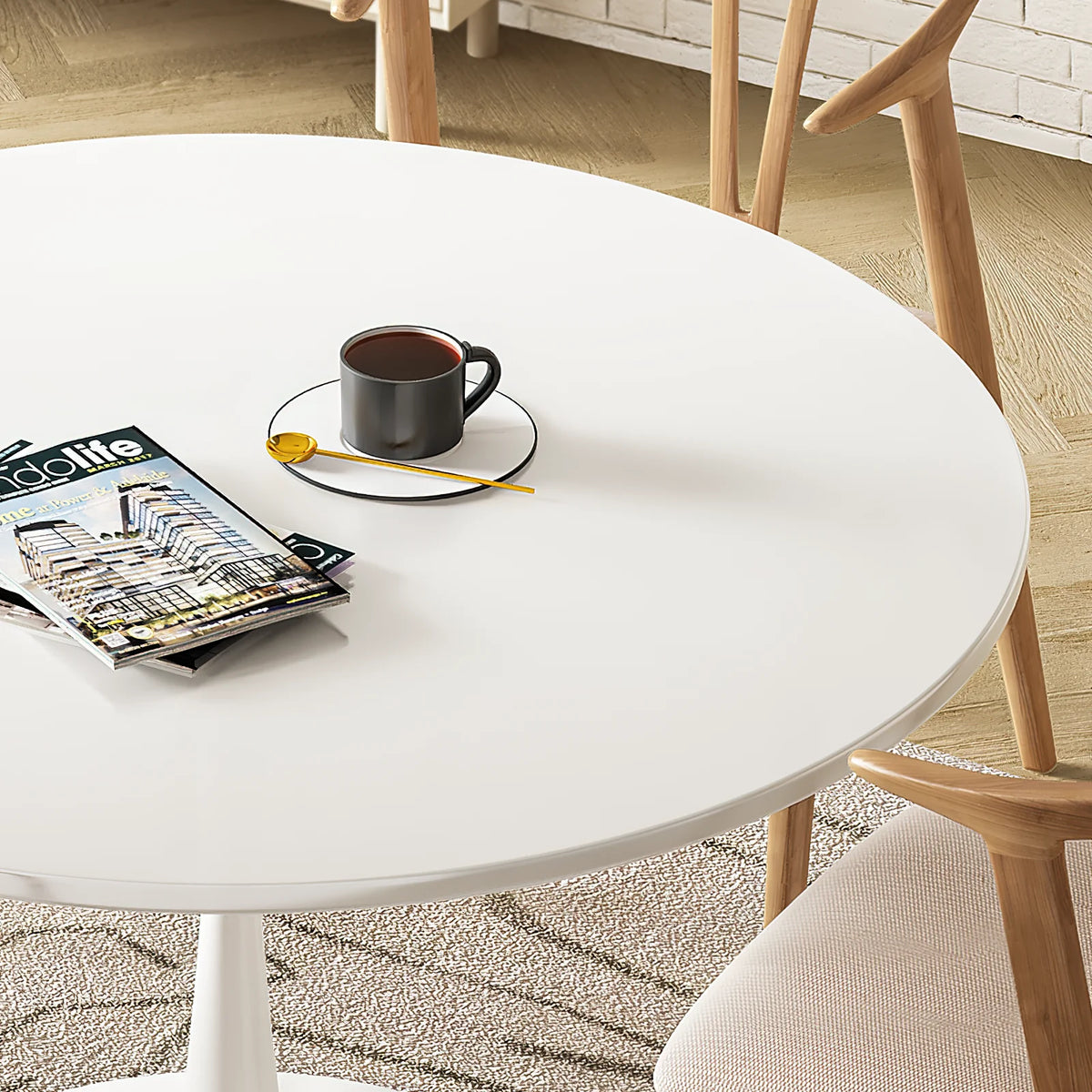 White 31 inch Round Dining Table with Metal Base Y672470