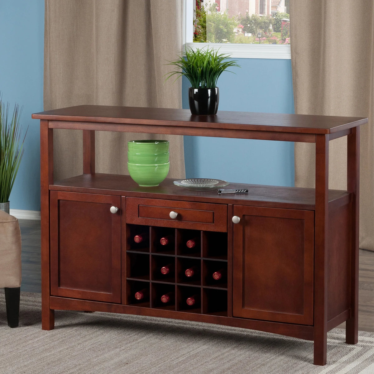 Walnut Finish Wood Buffet Display Cabinet I79268