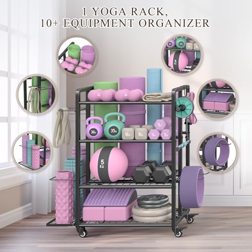 4-Tier Dumbbell Rack with Wheels and Hooks D8714