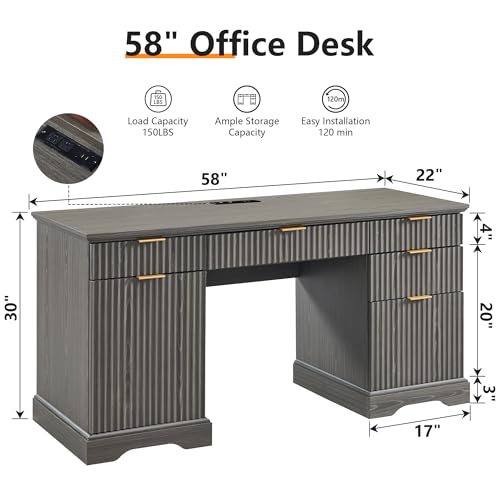 60" Oak Executive Desk with Drawer & Cabinet C76238
