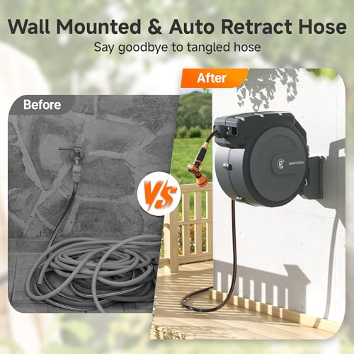 Retractable Garden Hose Reel 1/2" x 100 ft Heavy Duty Dark Grey E350677