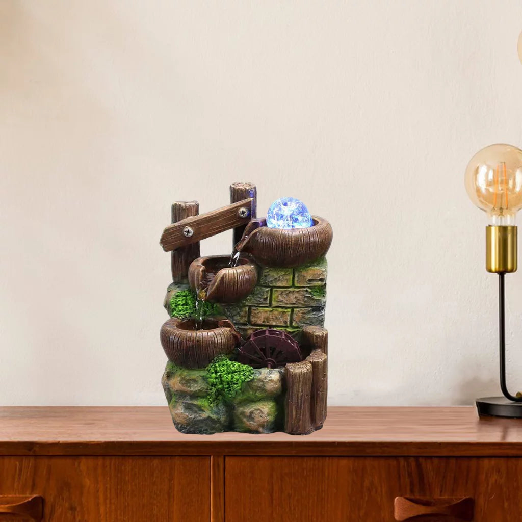 Tabletop Fountain Waterfall with LED Light Automatic Pump Z1184