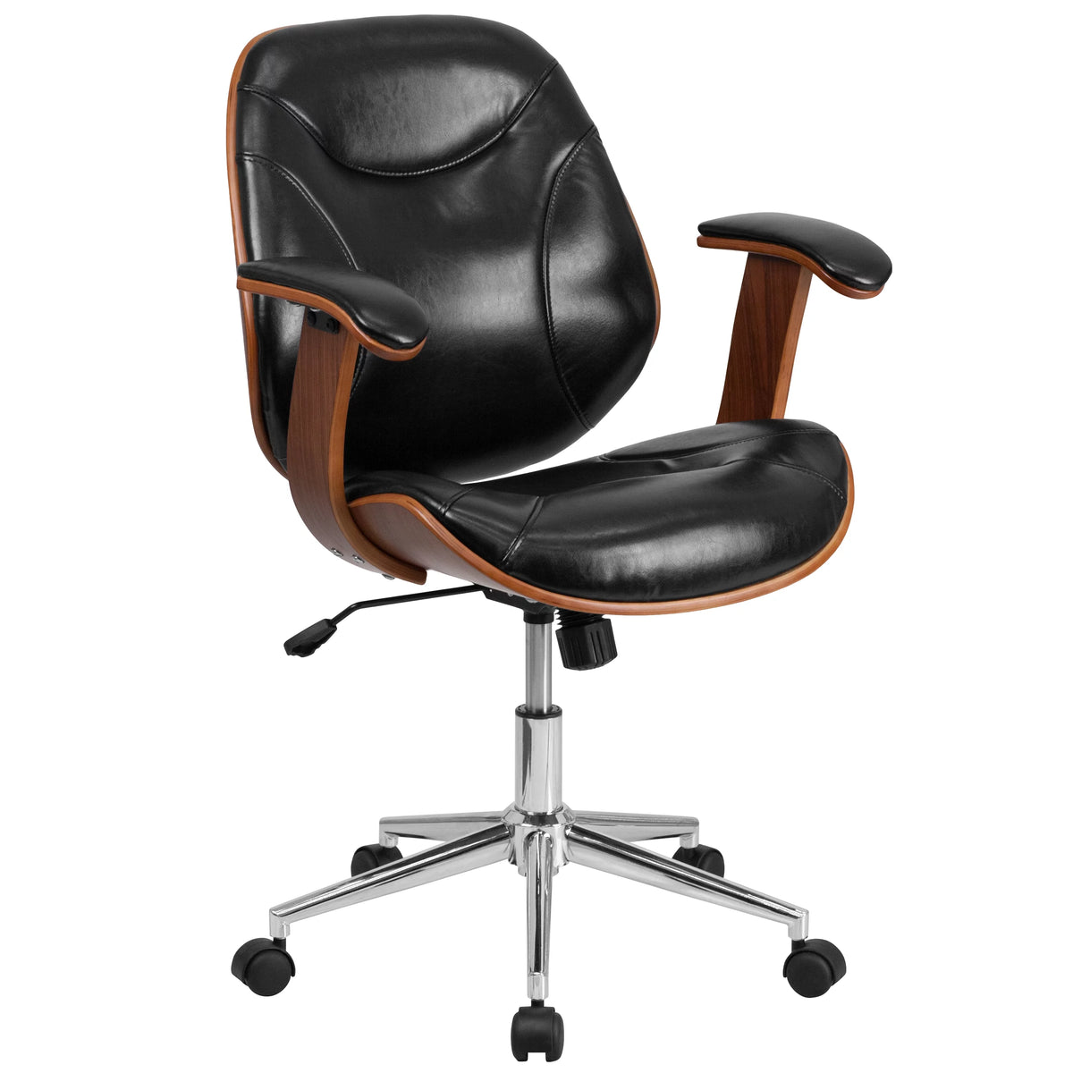 Black LeatherSoft Mid-Back Ergonomic Swivel Office Chair with Arms Y14950