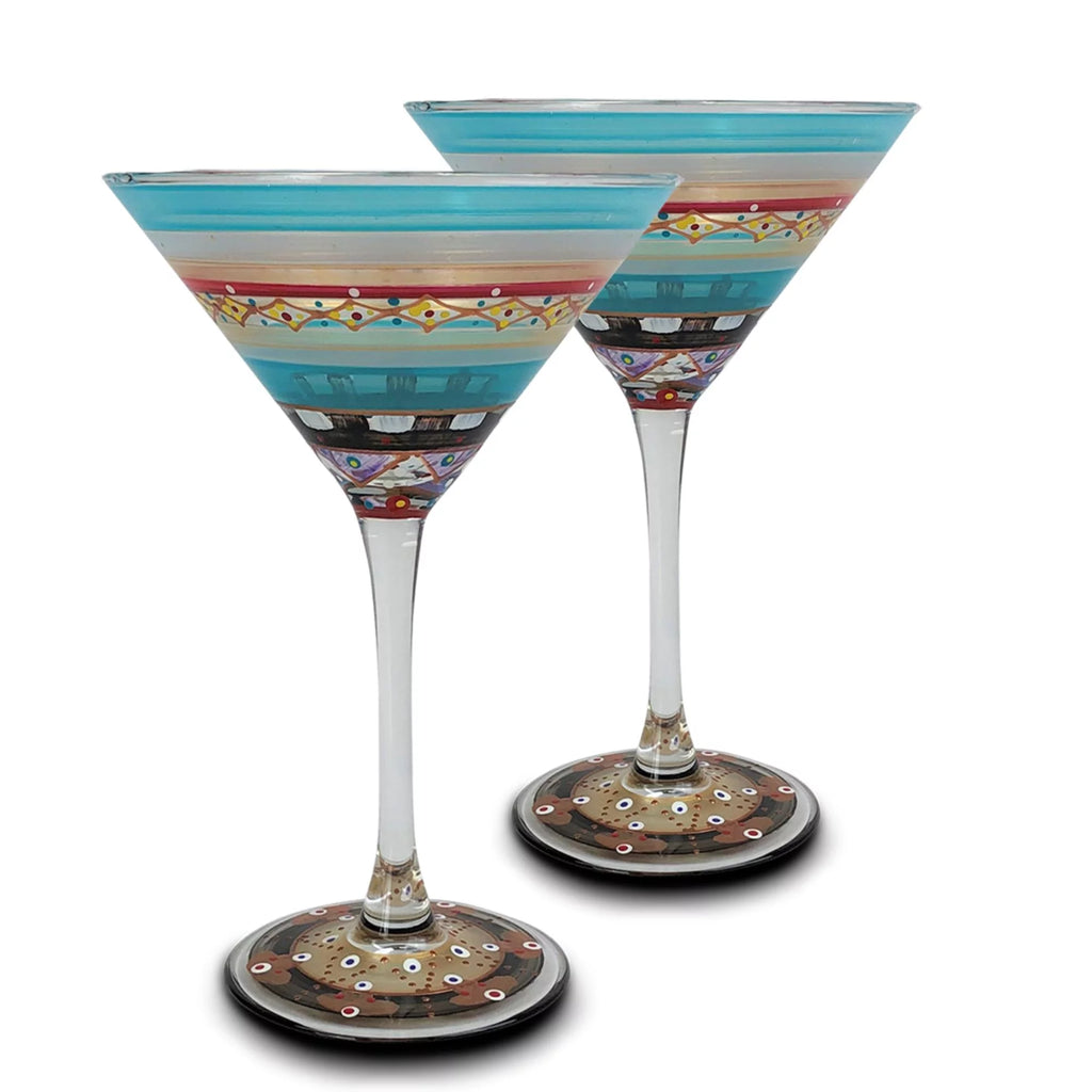 Set of 2 Blue Hand Painted Martini Drinking Glasses M88429