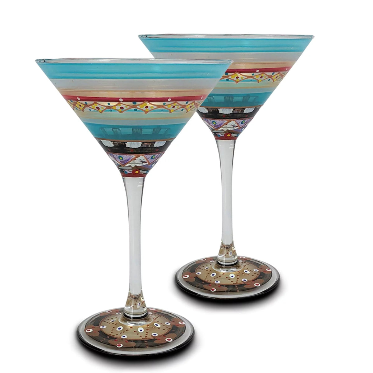 Set of 2 Blue Hand Painted Martini Drinking Glasses M88429