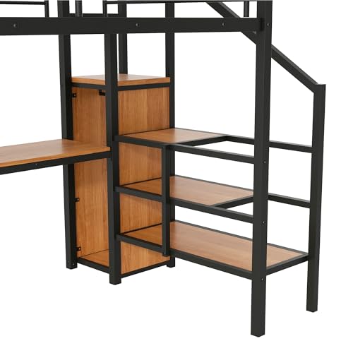 White Queen Loft Bed with Desk and Stairs L45636