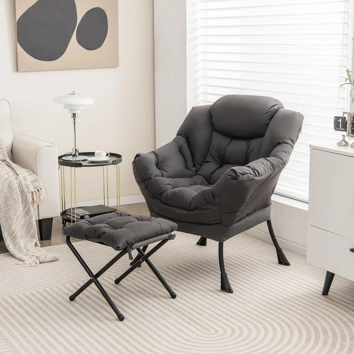 Gray Upholstered Accent Chair with Ottoman T493687