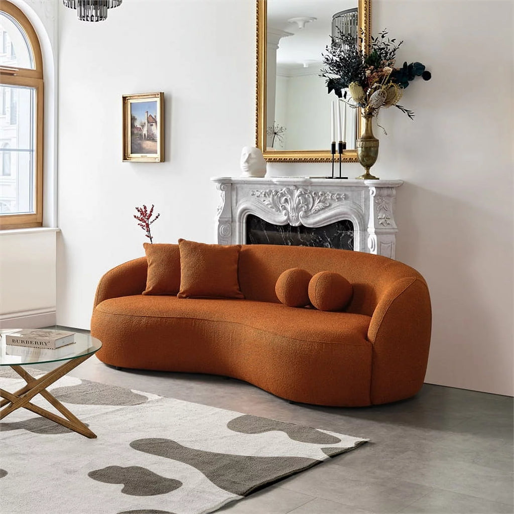 Orange Boucle Fabric Curvy Couch Z195