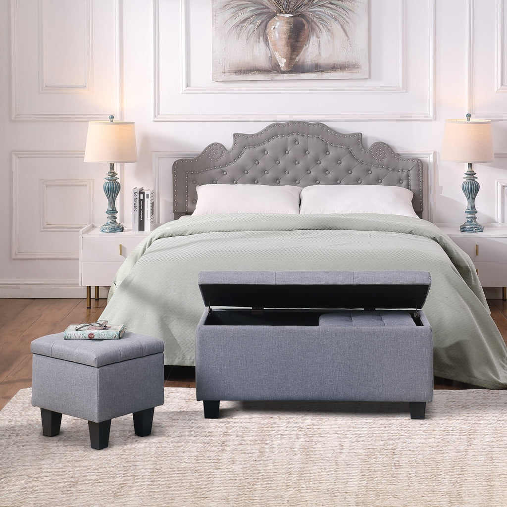 3 in 1 Tufted Linen Storage Ottoman Bench Set Y5558
