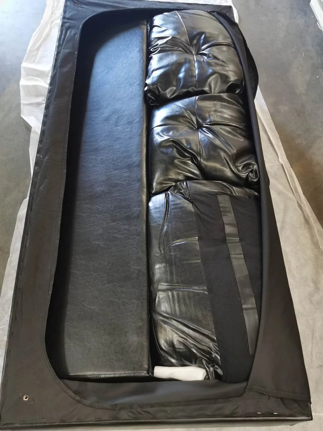Black Faux Leather Sectional with Storage Ottoman U91743