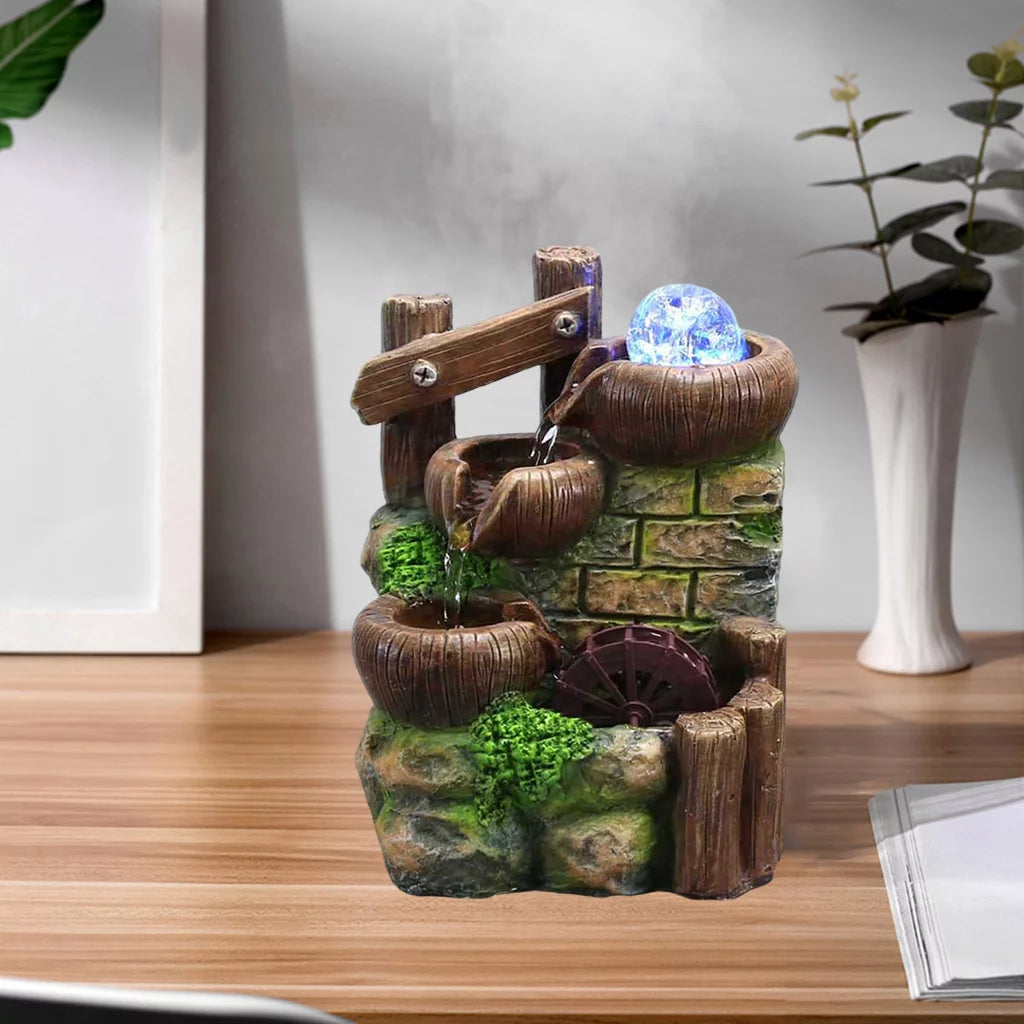 Tabletop Fountain Waterfall with LED Light Automatic Pump Z1184
