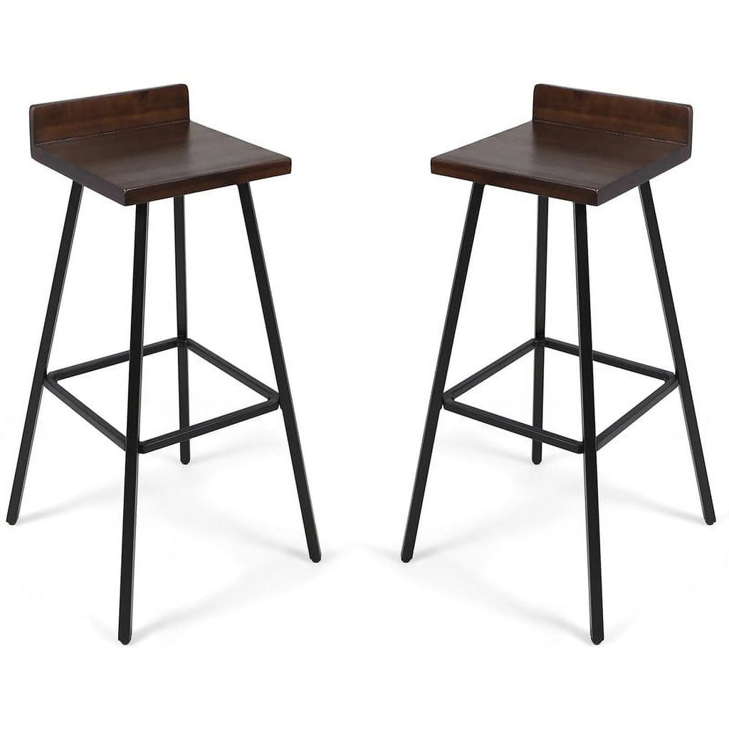 Brown Wood and Metal Bar Stools Set of 2 I13498