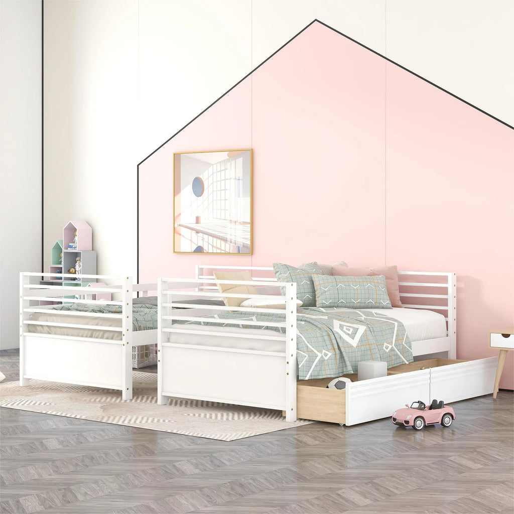 Wood Twin over Twin Bunk Bed with 2 Drawers White R405097