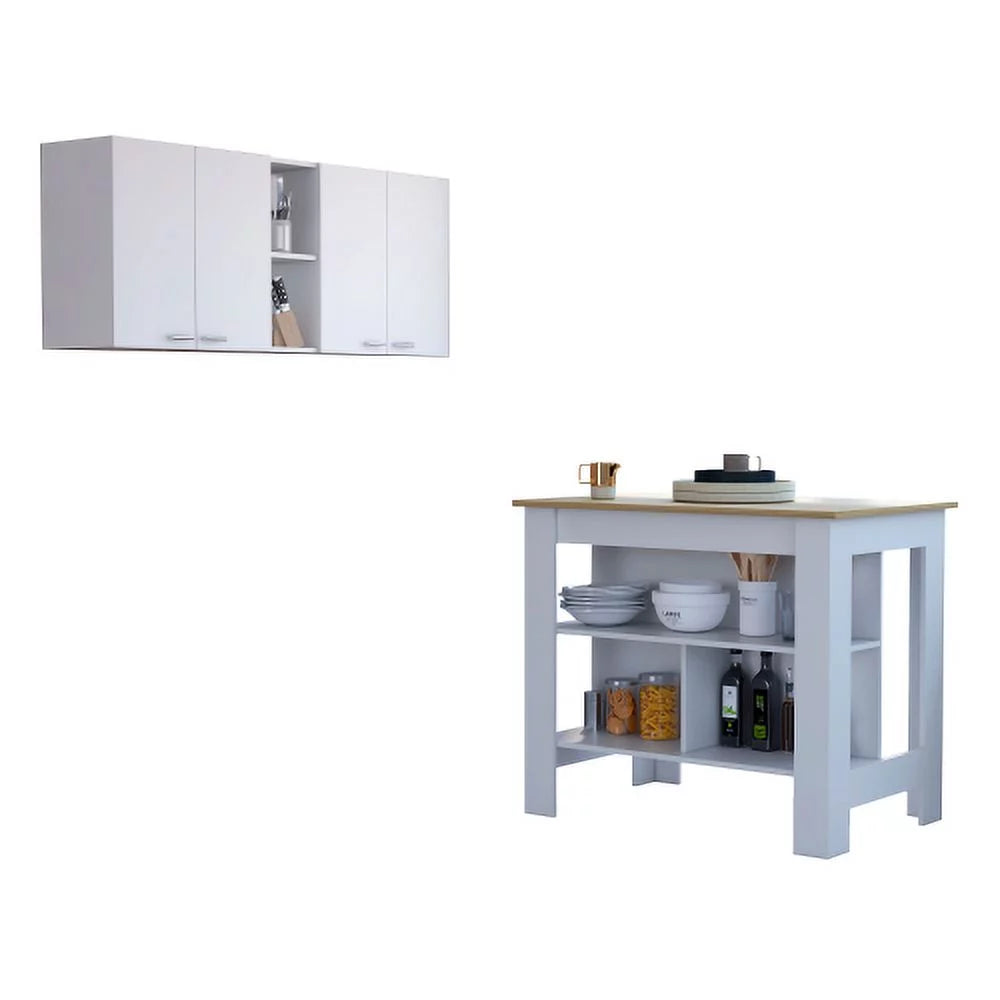 7-Shelf 4-Door 2-piece Kitchen Set White and Light Oak H95999