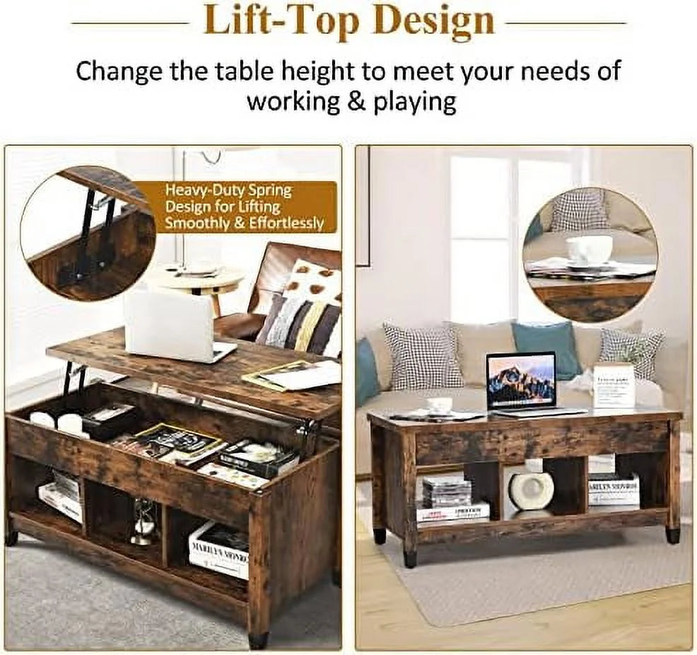 Lift Top Coffee Table with Solid Wood Legs T732410