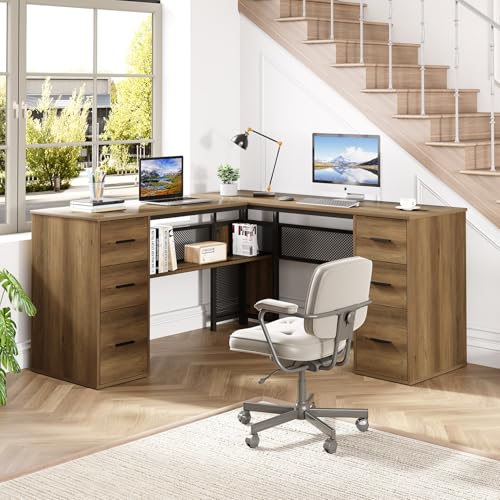 L Shaped Desk with Drawers, 59 Inch K687727