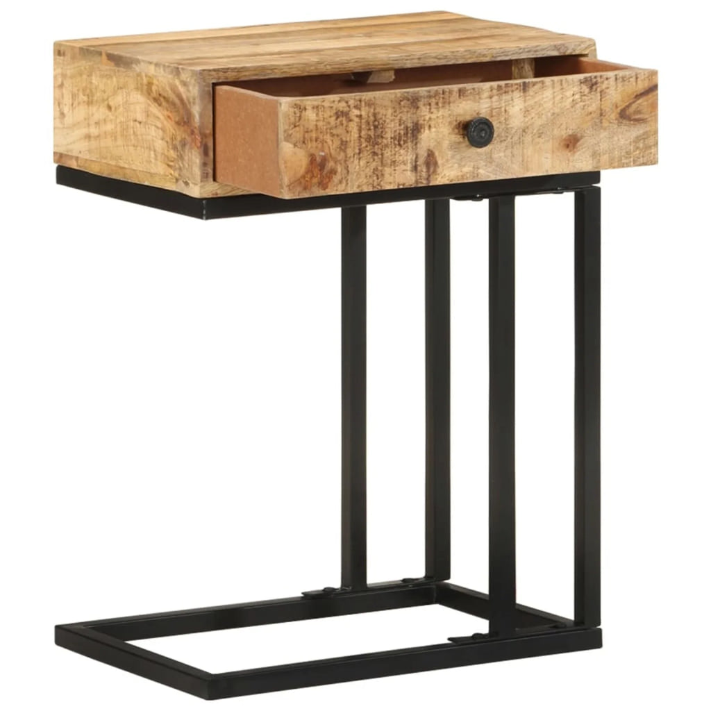 U-Shaped Side Table with Storage Drawer Mango Wood Steel Frame J754120