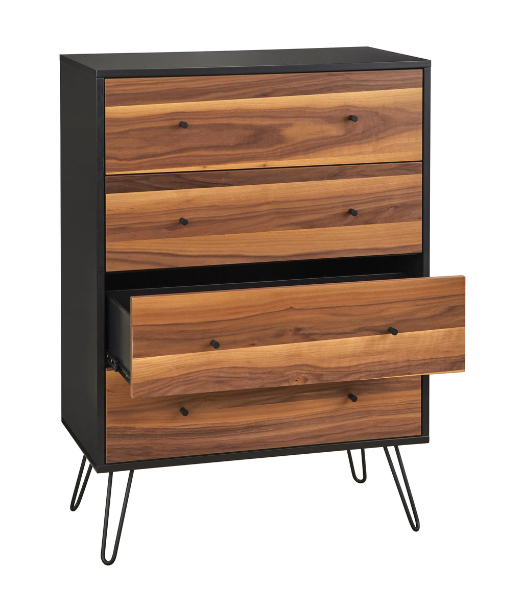 4 Drawer Chest Walnut and Black K9590
