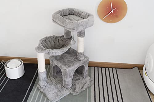 Small Light Gray Cat Tree with Sisal Scratching Post and Hammock Y6908