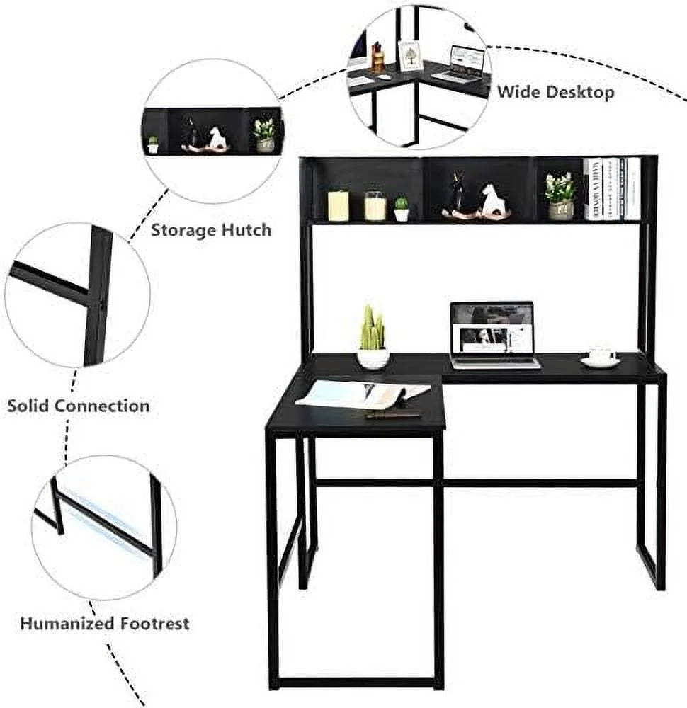 Reversible L-Shaped Corner Computer Desk with Hutch L848