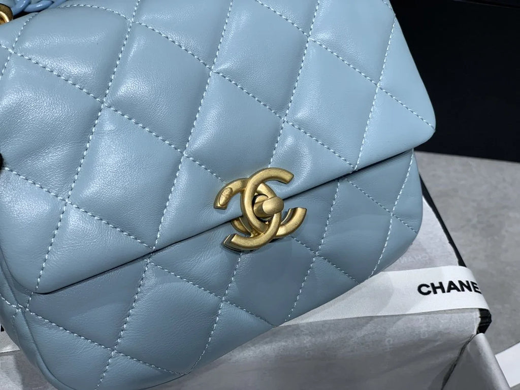 Mini Flap Bag Gold-Tone Metal Blue Bag X7467
