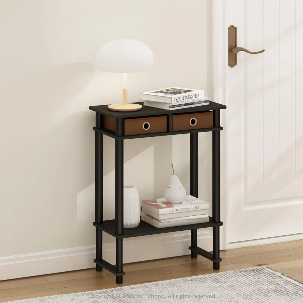 Espresso Brown Console Table with Bin A5332