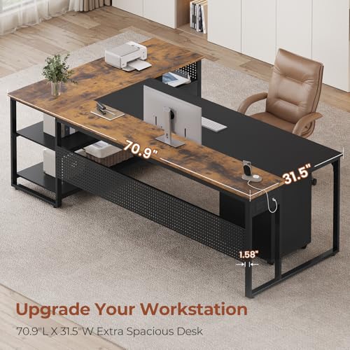 71" Reversible L Shaped Desk with File Cabinet & Power Outlets X623626