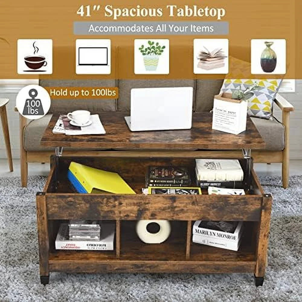 Lift Top Coffee Table with Solid Wood Legs T732410
