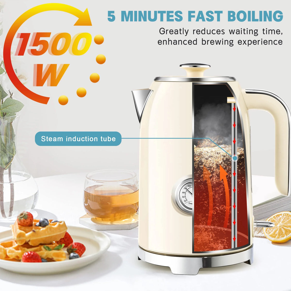 1500W Stainless Steel Electric Kettle with Thermometer H33472