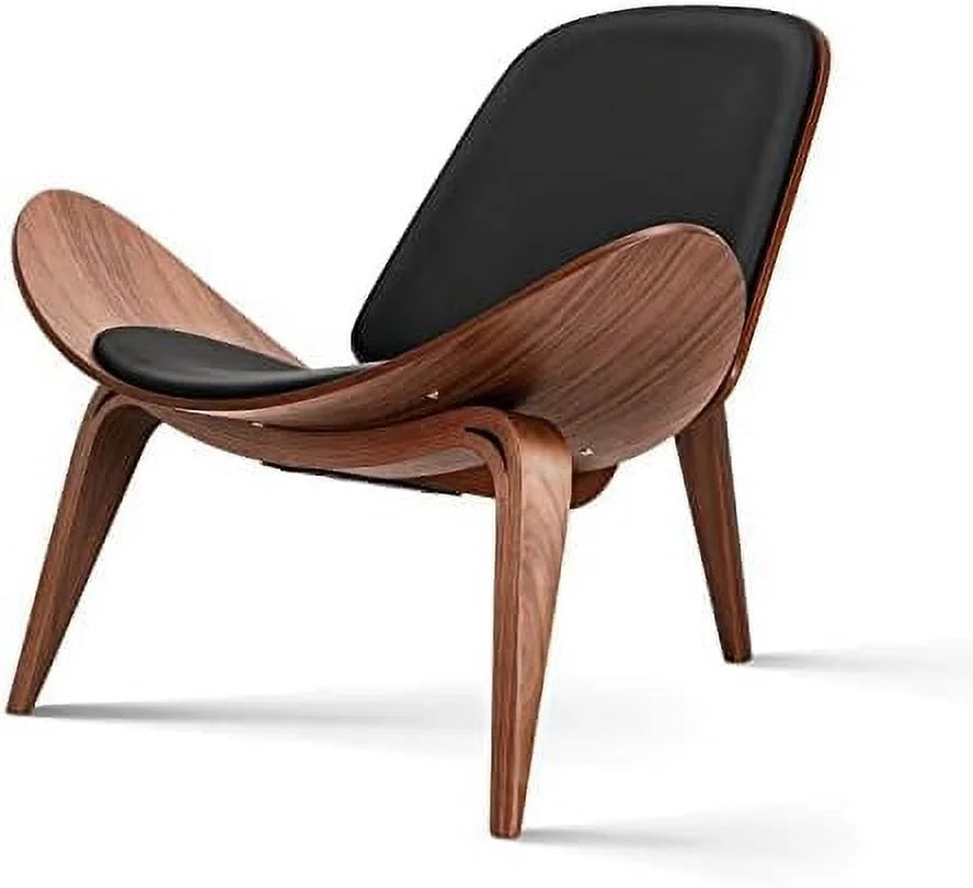 Mid Century Modern Shell Lounge Chair PU Leather Tripod Plywood Accent Chair D881