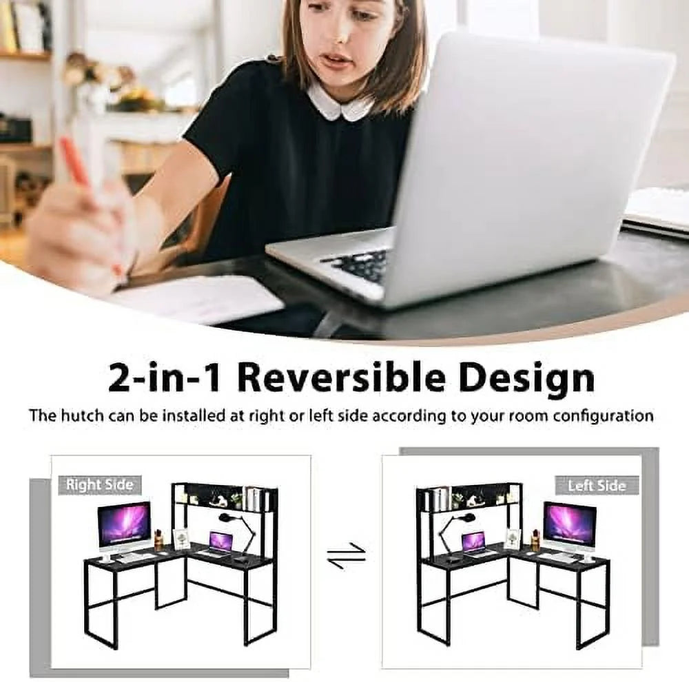 Reversible L-Shaped Corner Computer Desk with Hutch L848