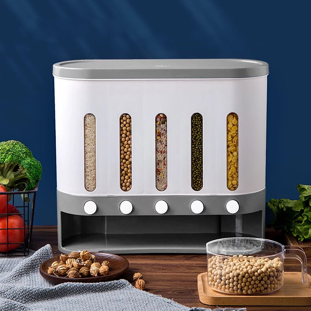 Wall Mounted 5 Grid Dry Food Dispenser with Measuring Cup B49950
