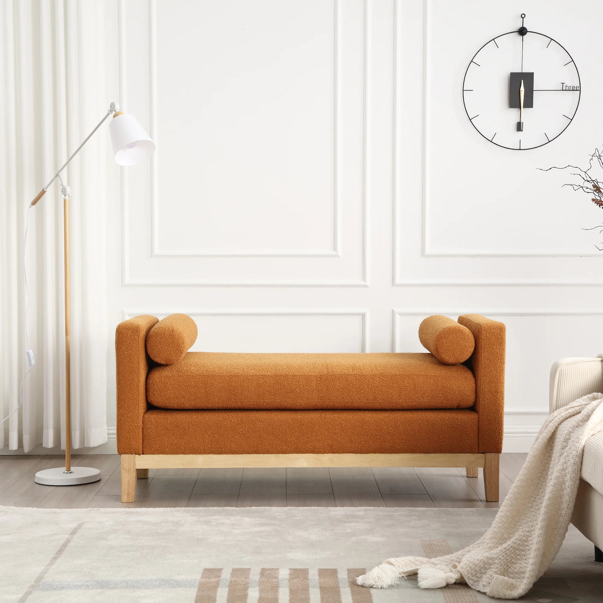 Caramel Upholstered Bench with Wood Legs R58254