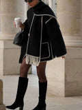 Draped Fringed Tassel Wool Blend Scarf Jacket R412