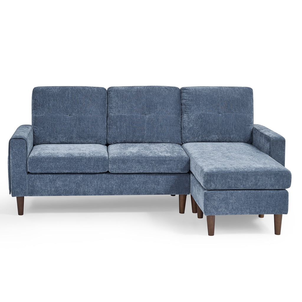 80" Convertible Sectional Sofa Couch, 3 Seats L-shape Sofa with Removable Cushions and Pocket, Rubber Wood Legs, Navy Chenille J778