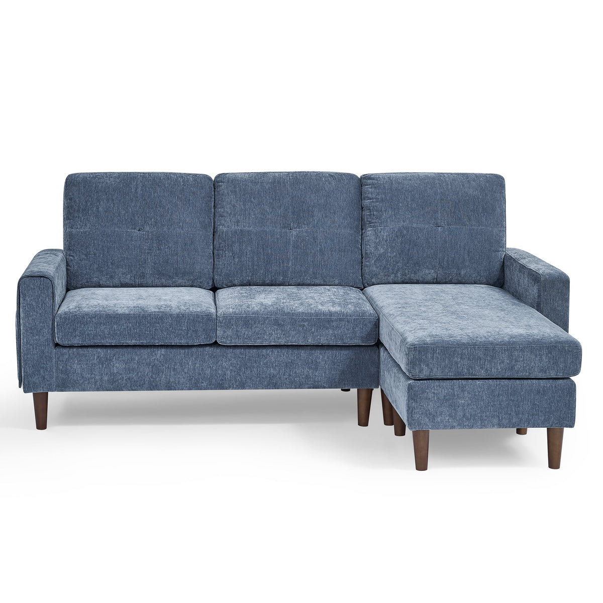 80" Convertible Sectional Sofa Couch, 3 Seats L-shape Sofa with Removable Cushions and Pocket, Rubber Wood Legs, Navy Chenille J778