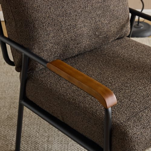 Beige Linen Accent Chair with Metal Legs and Pillow O839