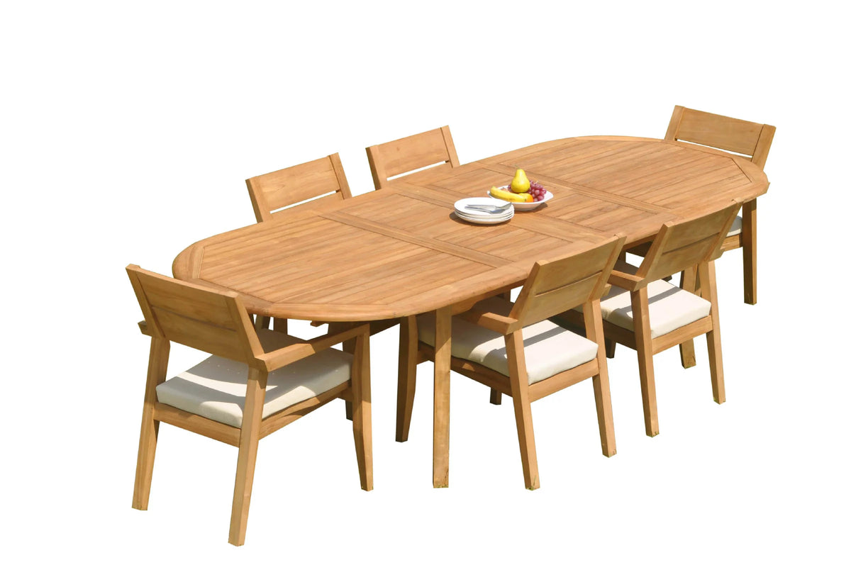 Grade-A Teak 7 Pc Dining Set with 118" Oval Table and 6 Stacking Arm Chairs X162965