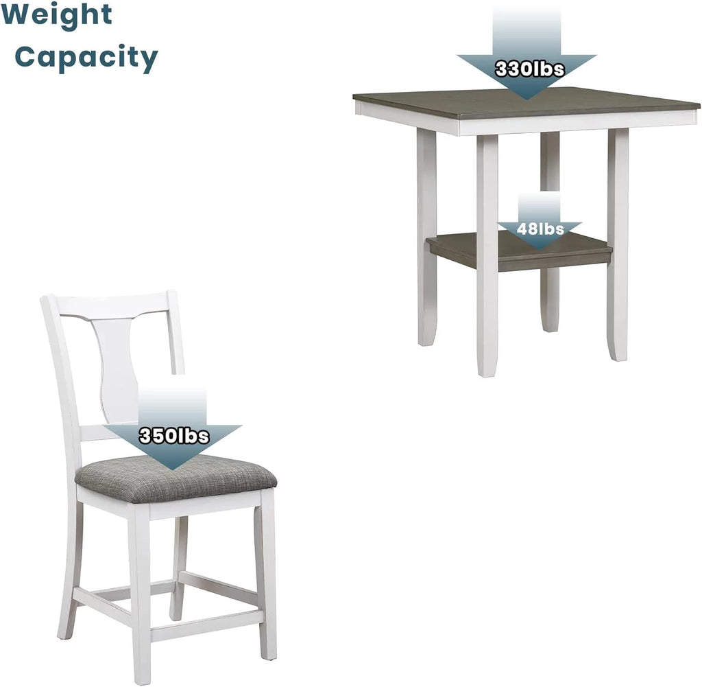 Antique White 5 Piece Counter Height Dining Table Set with Storage Shelf G934