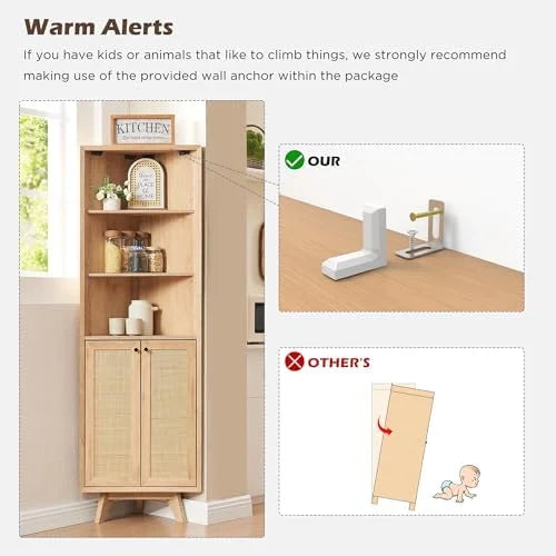 Natural Rattan Bathroom Floor Cabinet with Sliding Door & 3 Drawers S998266
