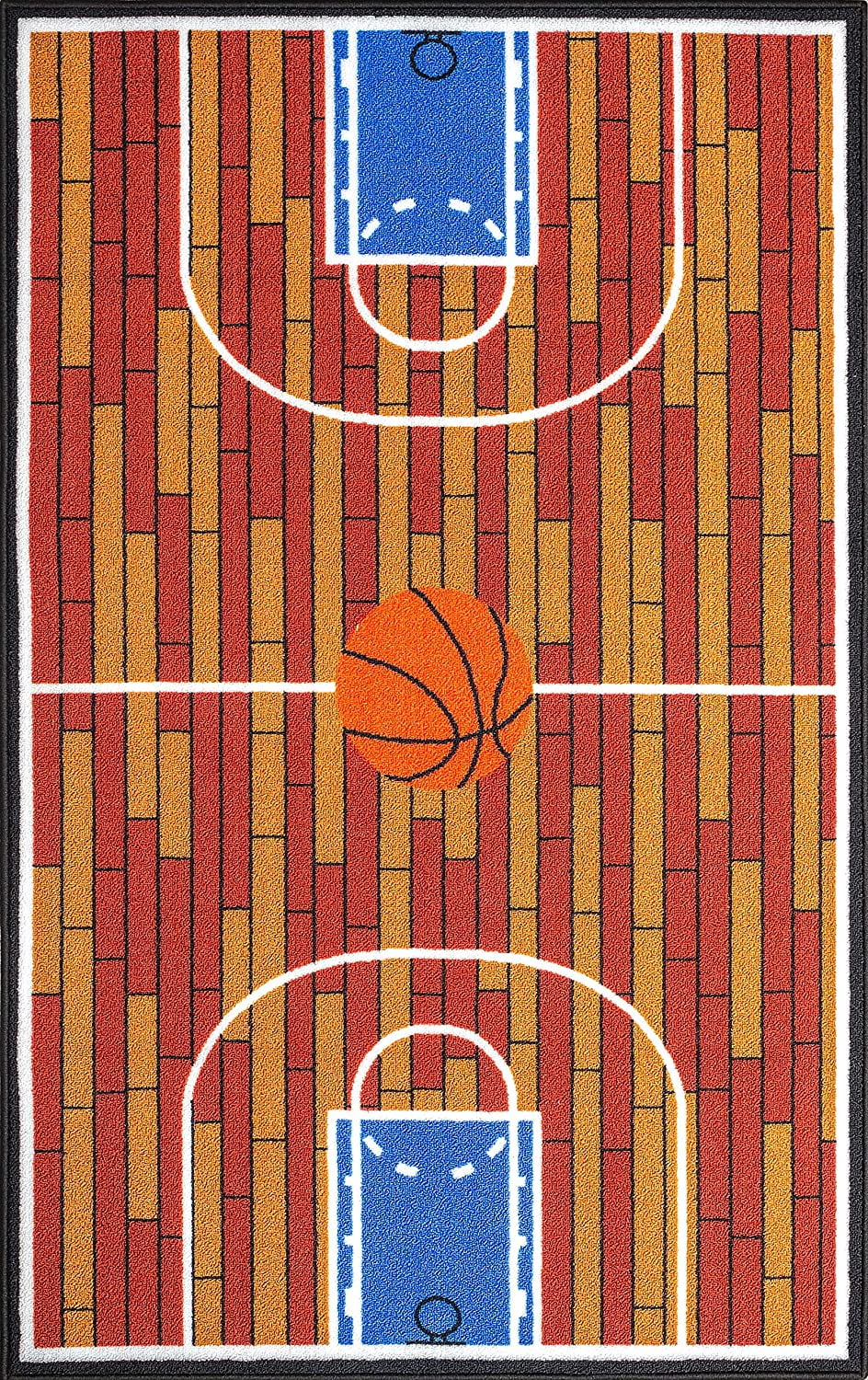 Rust Basketball Childrens Play Area Rug V5763