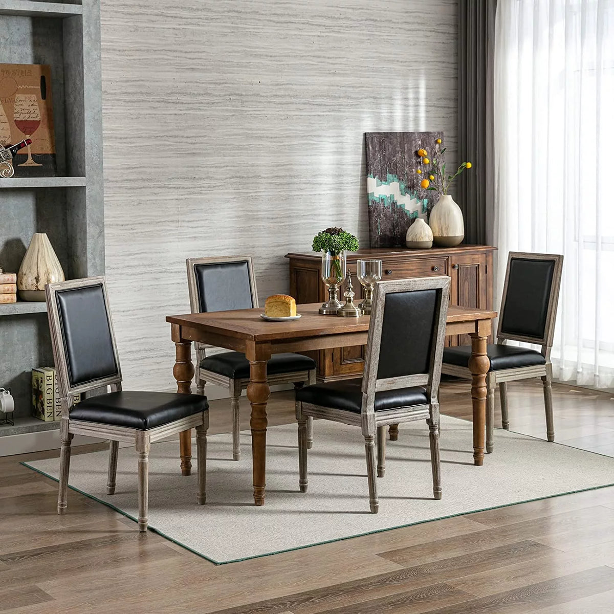 Black Leather Upholstered Dining Chairs Set of 6 V392685