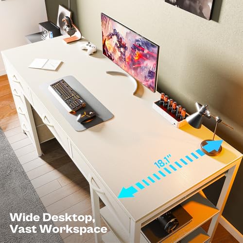 54 Inch Computer Desk with 6 Drawers and Shelves T1223