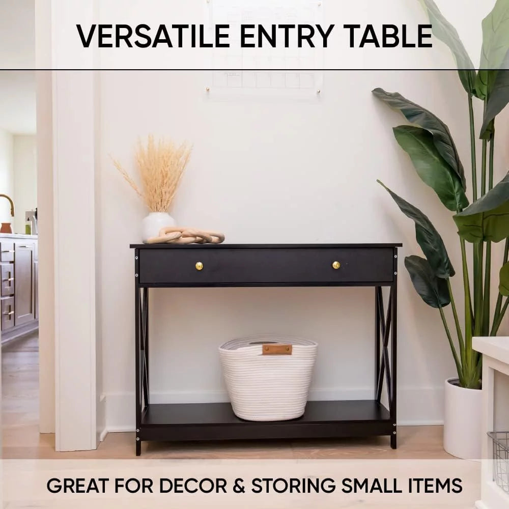 Narrow Wood Entryway Sofa Table with One Large Drawer X64281