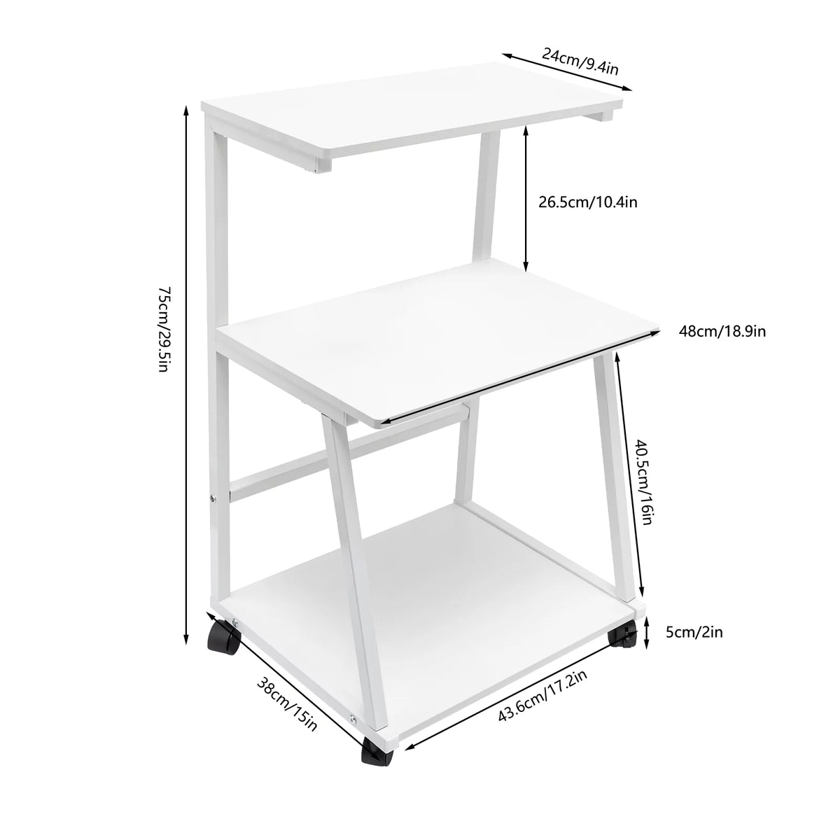 3-Tier Printer Stand Cart with Storage and Casters S428