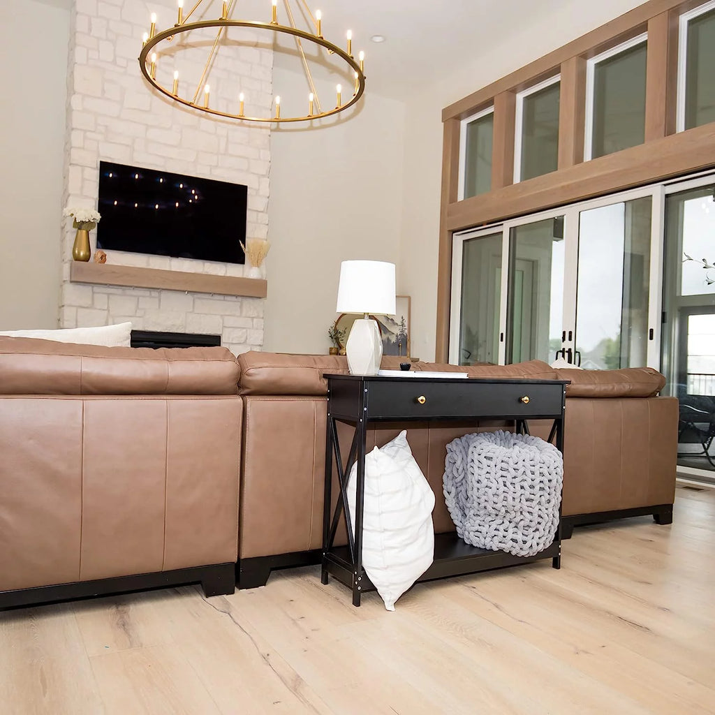Narrow Wood Entryway Sofa Table with One Large Drawer X64281