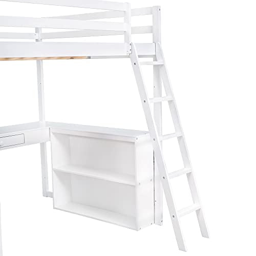 Twin Wood Loft Bed with Staircase, Desk and Wardrobe, Gray G5304