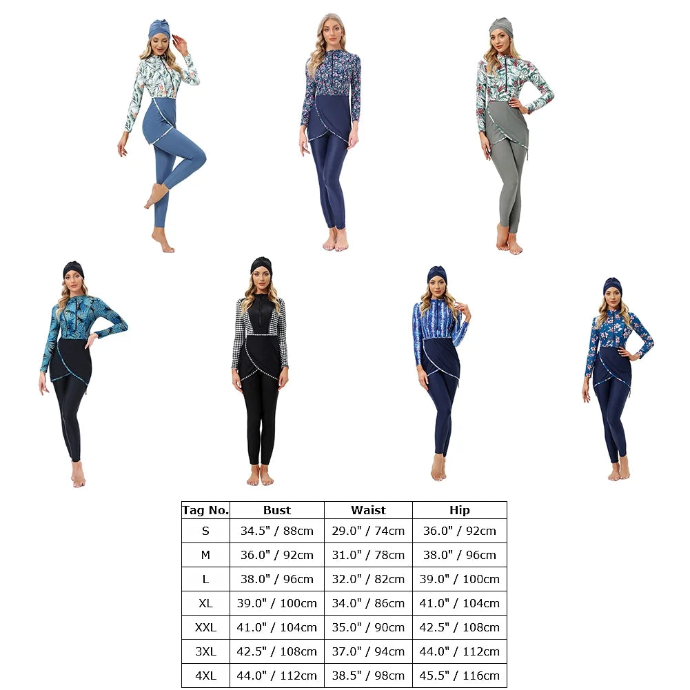 3 Pieces Long Sleeve Modest Swimwear Burkini V99606